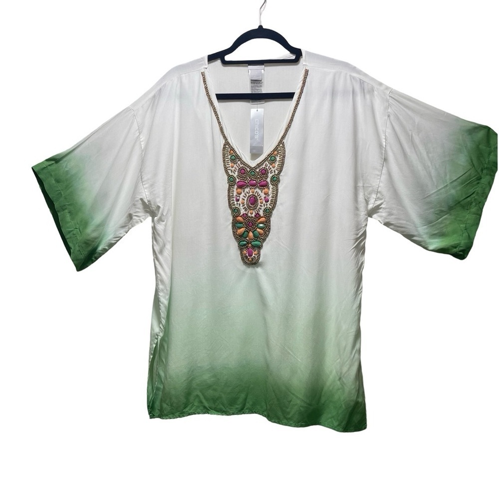 NWT Chico’s Beaded Multi Color Embellished Ombre Top Size Med/8 (Chico’s Sz 1)